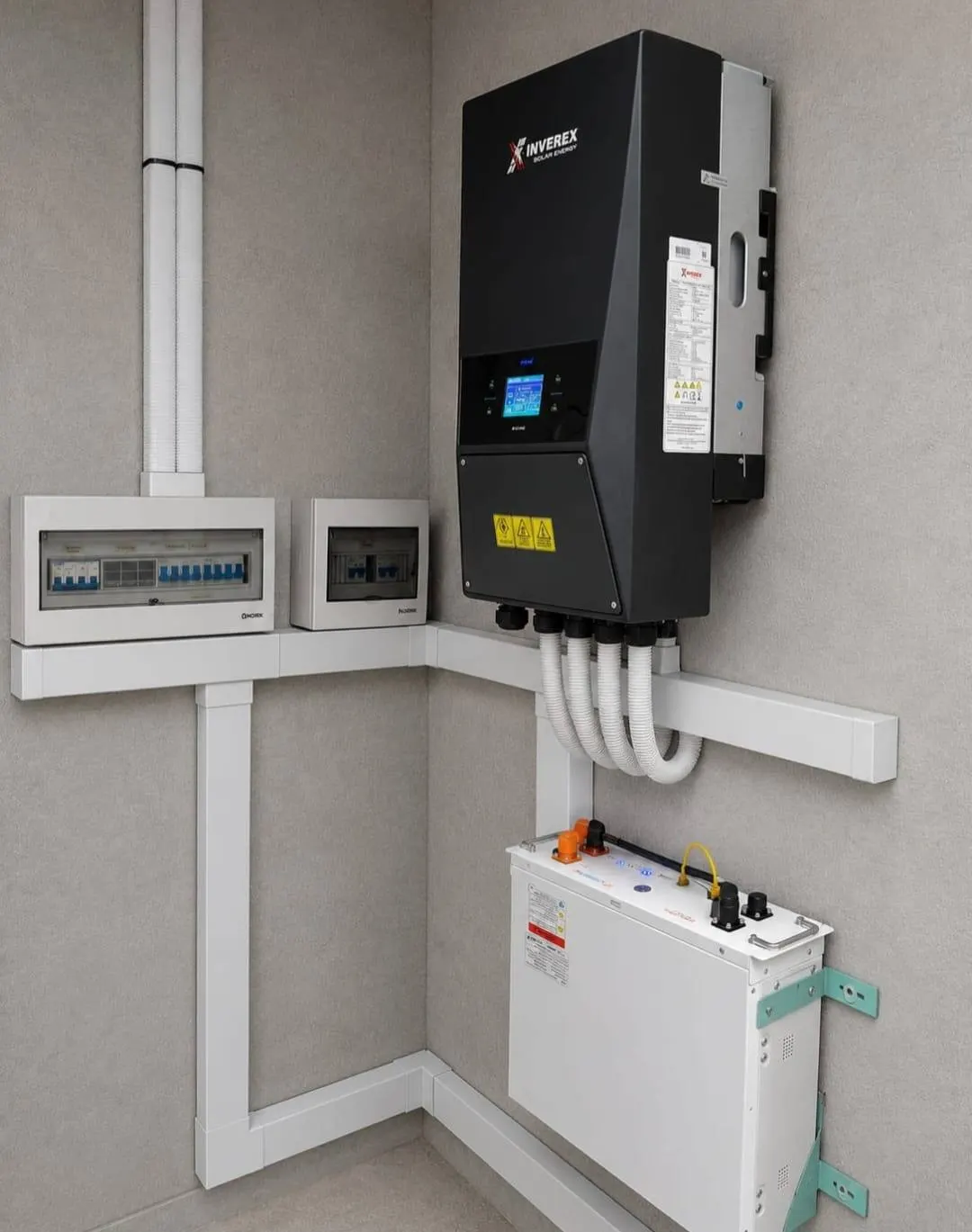 Hybrid inverter with a lithium battery and a long conduit run in a corner